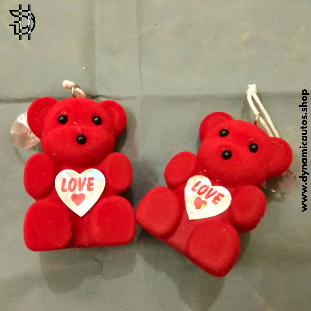 Red Teddy Bear Car Interior Hanging | 4 Inch Hard Toy with Love Badge | Rearview Mirror Decor – Cute Car Hanging | 1Pcs
