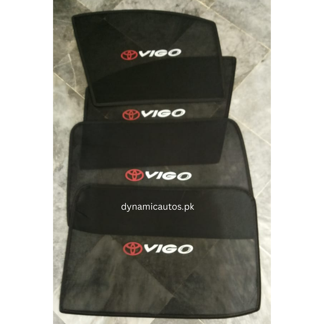 Toyota Hilux Vigo 2005–2015 Custom Fit Side Sunshades with Logo | 4pcs Car Window Shades – Heat & Privacy Protection