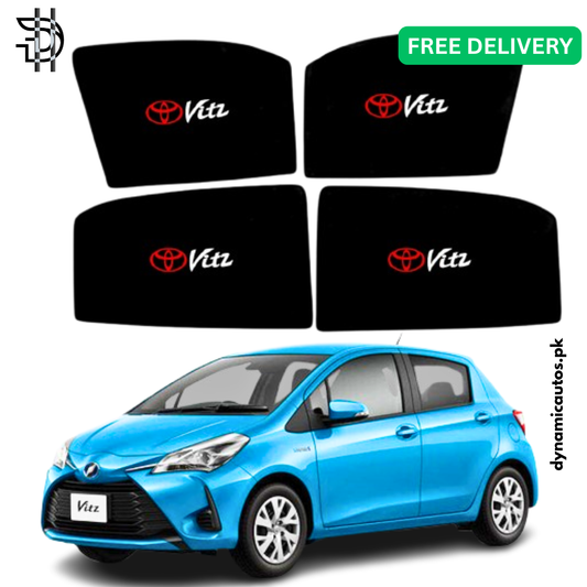 Toyota Vitz Side Window Sunshades With Logo | Model 2017–2020 | Custom Fit | Heat Protection & Privacy | 4Pcs Set