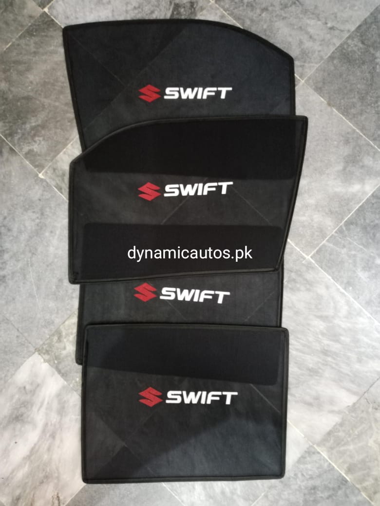 Suzuki Swift 2009–2021 Old Model Custom Fit Side Sunshades with Logo | 4pcs Car Window Shades – Heat & Privacy Protection