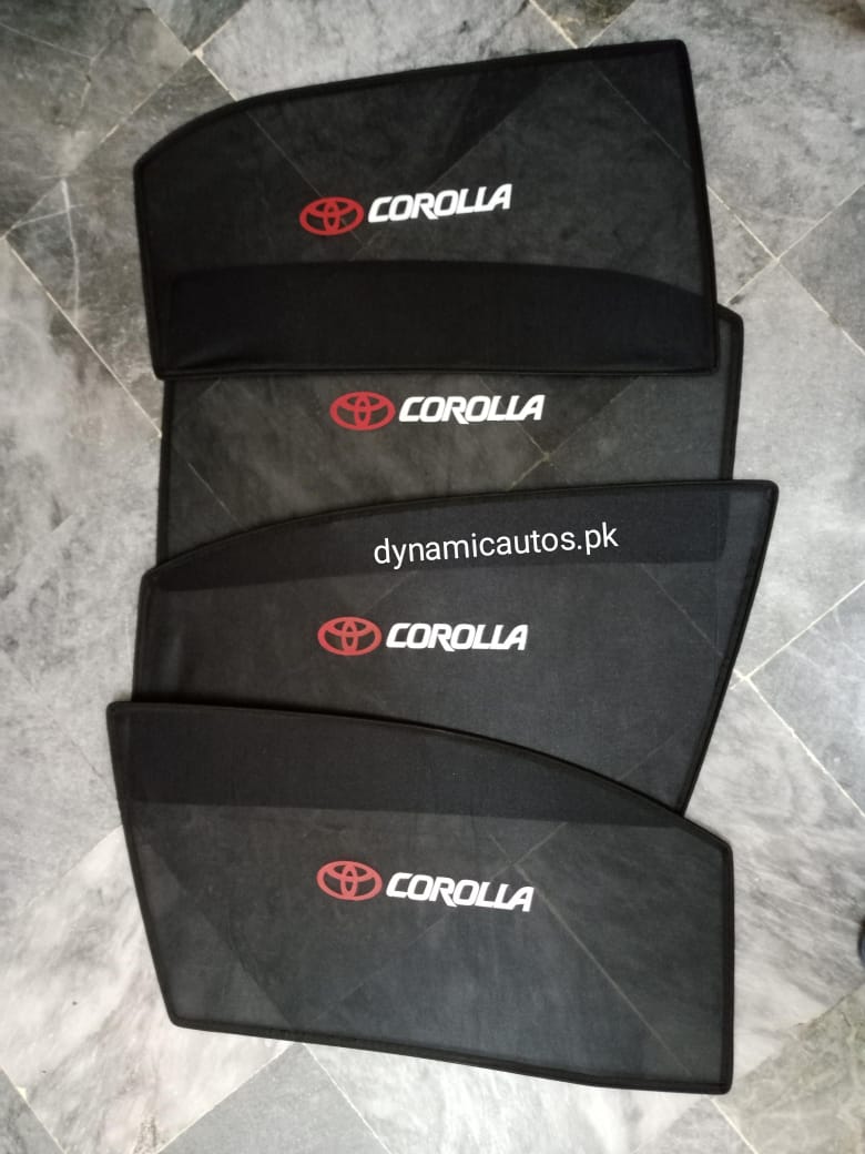 Toyota Corolla 2008–2014 Old Model Custom Fit Side Sunshades with Logo | 4pcs Car Window Shades – Heat & Privacy Protection
