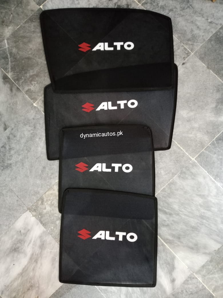 Suzuki Alto New Model 2019–2025 Side Sunshades with Logo | Custom Fit Car Window Shades – 4pcs Set