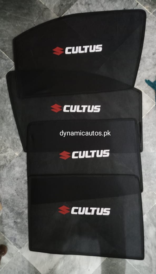 Suzuki Cultus New Model 2017–2025 Side Sunshades with Logo | Custom Fit Car Window Shades – 4pcs Set