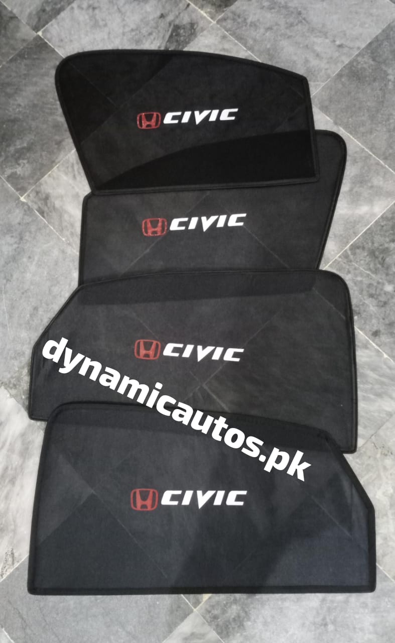 Honda Civic New Model 2022–2025 Side Window Sunshades 4Pcs Set | Custom Fit | Heat Protection & Privacy | With Logo