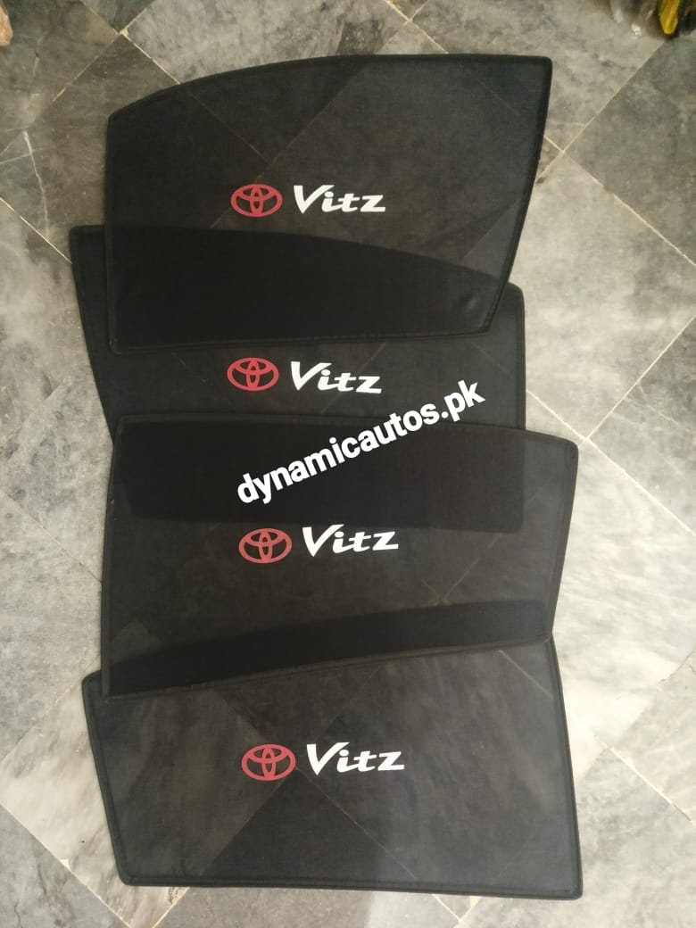 Toyota Vitz Side Window Sunshades With Logo | Model 2017–2020 | Custom Fit | Heat Protection & Privacy | 4Pcs Set